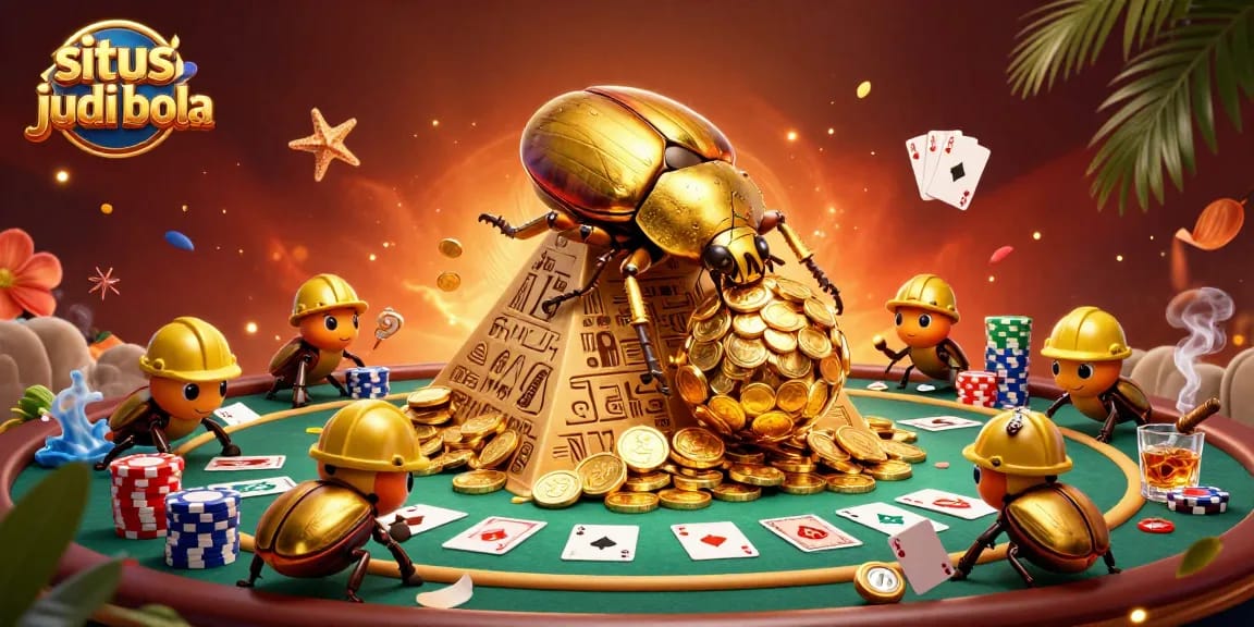 Exciting gameplay at situs judi bola featuring a golden beetle and vibrant casino elements.