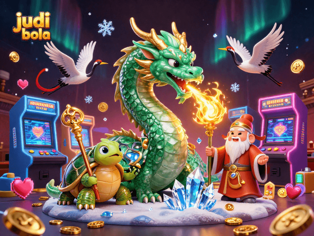 Bet on judi bola with a captivating scene of an emerald jade dragon and lucky cranes