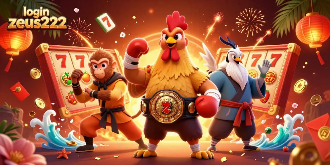 Engage in winning strategies at login zeus222 with thrilling 3D illustrations of iconic characters in a vibrant casino scene.