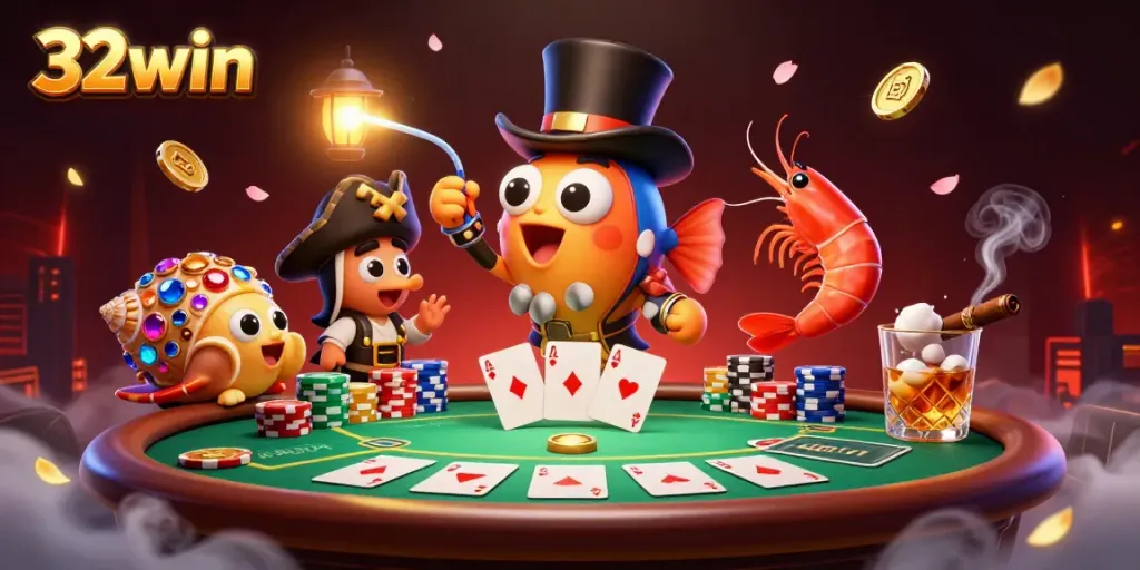 Experience the exciting gaming world of 32win with vibrant casino scenes and dynamic action.