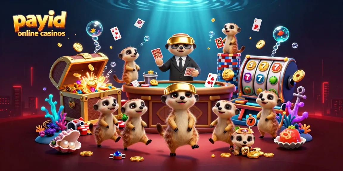 Engaging scene from payid online casinos with meerkats managing games and treasures underwater.